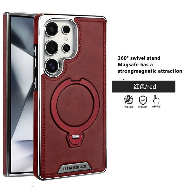 360 Rotating Bracket Leather Phone Case for Samsung Galaxy S25 Ultra S24 S23 S22 S25EDGE Magnetic Charging Kickstand Back Cover