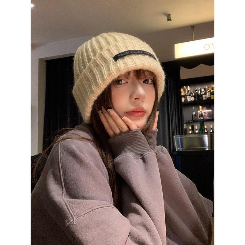 Big Head Circumference Thick Wool Hat Women's Autumn and Winter New Thickened Warm Ear Protectors Knitted Hat Showing a Small Face and Cold-proof Gra