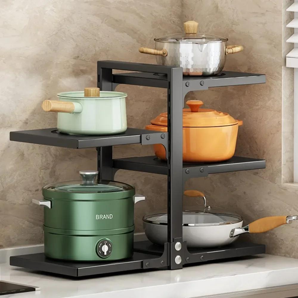 Kitchen Under Sink Pot Holder Multilayer Frying Pan Rice Cooker Seasoning Storage Rack Adjustable Stainless Steel Organizer Cake
