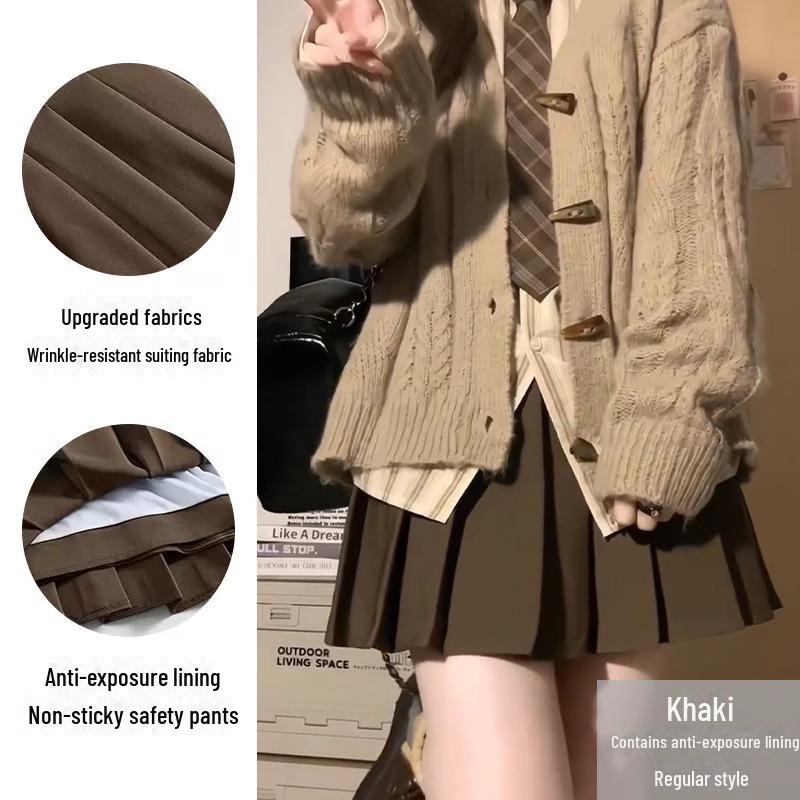 

Женская шерстяная юбка цвета хаки с завышенной талией, плиссированная, осень/зима 2024, облегающий А-силуэт, короткая, стиль JK. M (96-108 lbs)