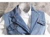2024 Women's Two-Piece Fashion Set: Irregular Denim Vest with Puff Sleeve Shirt