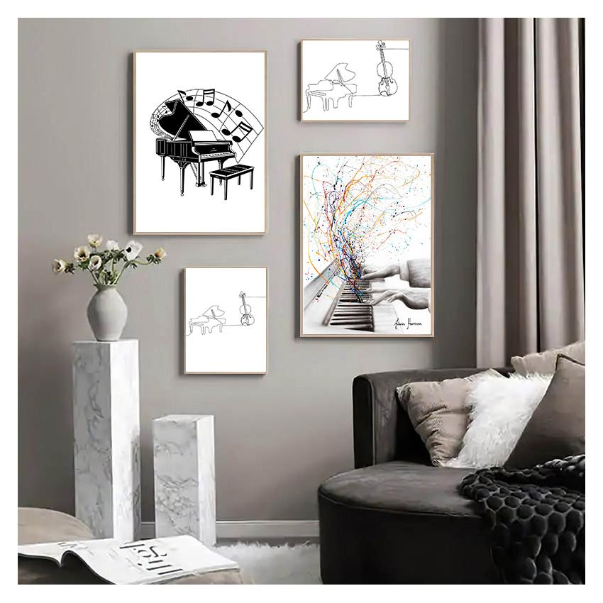 Nordic Line Draw Print abstrakte minimalistische Wandkunst Malerei dekorative Bild Home Decor schwarz weiß Klavier Leinwand Poster