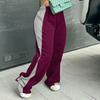 Women's Fashionable Color Blocked Elastic Waistband Versatile Straight Leg Casual Sweatpants Pants