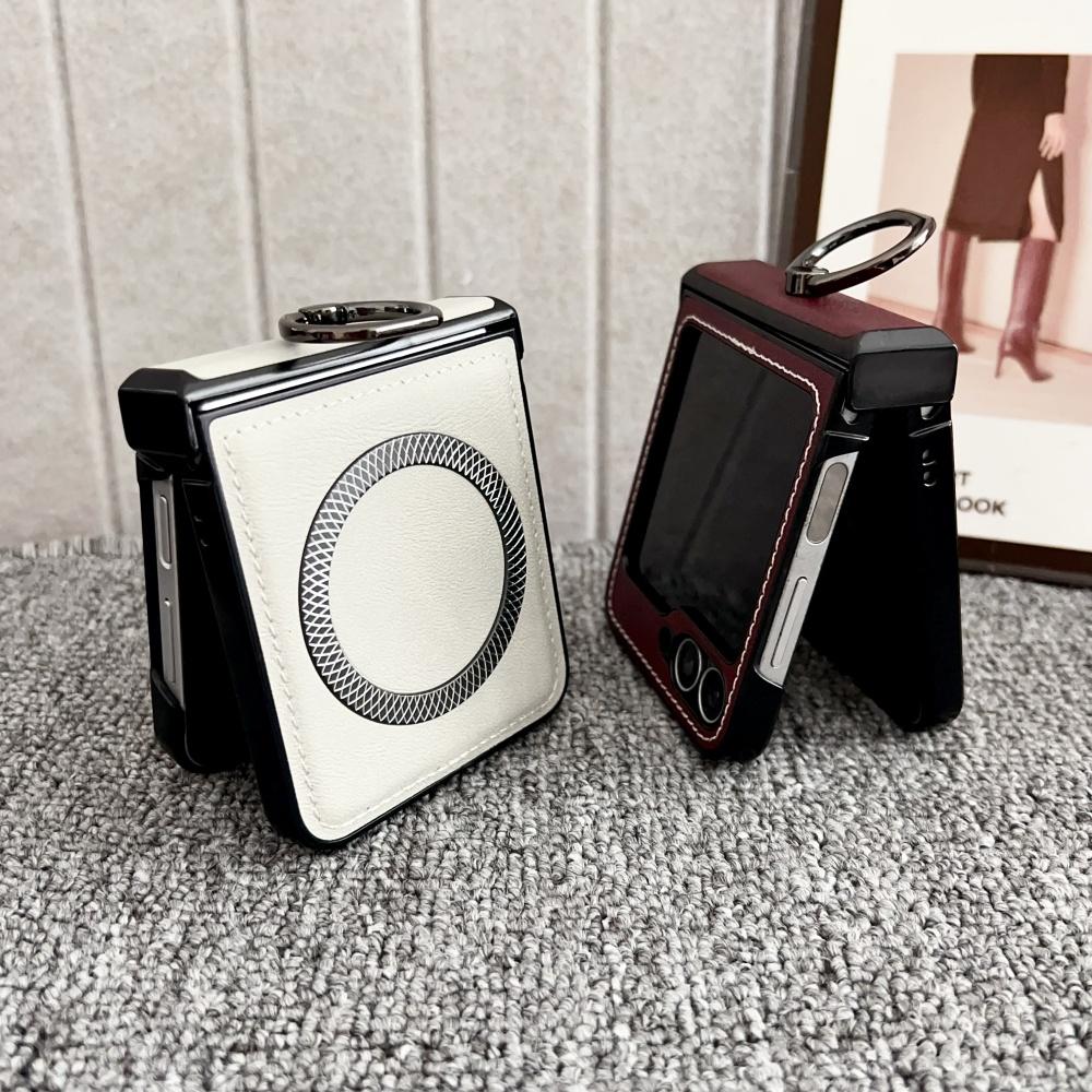 New Frosted Leather Pineapple Texture Ring Holder Magnetic Phone Case for Samsung Galaxy Z Flip 7 6 5 4 3 Wireless Charge Cover