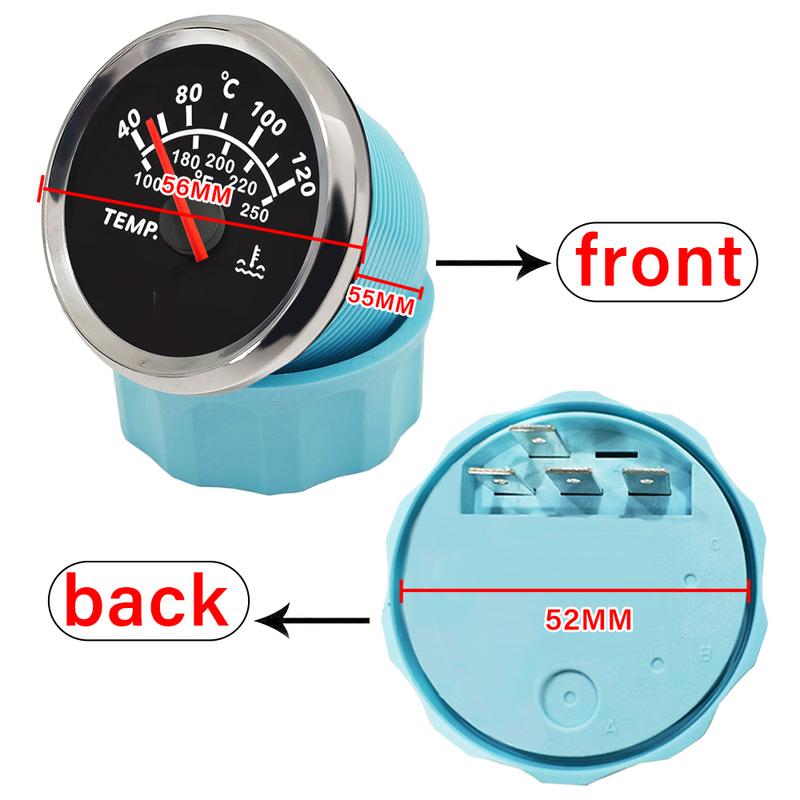 ELING New Universal 52mm Waterproof Marine Auto Water Temp Gauge Temperature Meter 40-120℃ With Red Backlight for Car Boat Truck