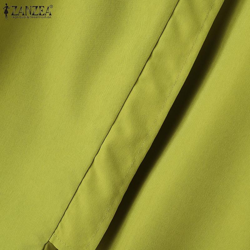 ZANZEA Damen Sommer Casual Shirt Kragen Halbarm Lose Diagonal Knopf Einfarbig Blusen
