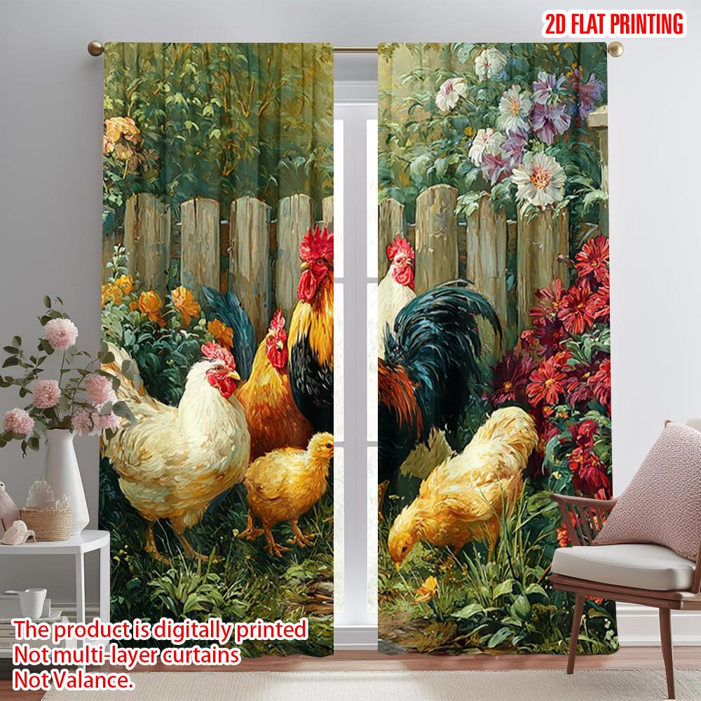 2pcs   plane printing Minimalist Curtains Chicken Theme Polyester Woven (without rod) All Seasons Use for Living Room and
