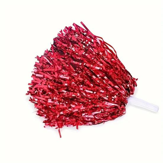 2 Stück Cheerleader-Pompons mit Kunststoffgriff, bunte Metallic-Folien-Pompons für Cheerleader, temperamentvolle Sport-Tanz-Aufmunterungs-Requisiten für Frauen