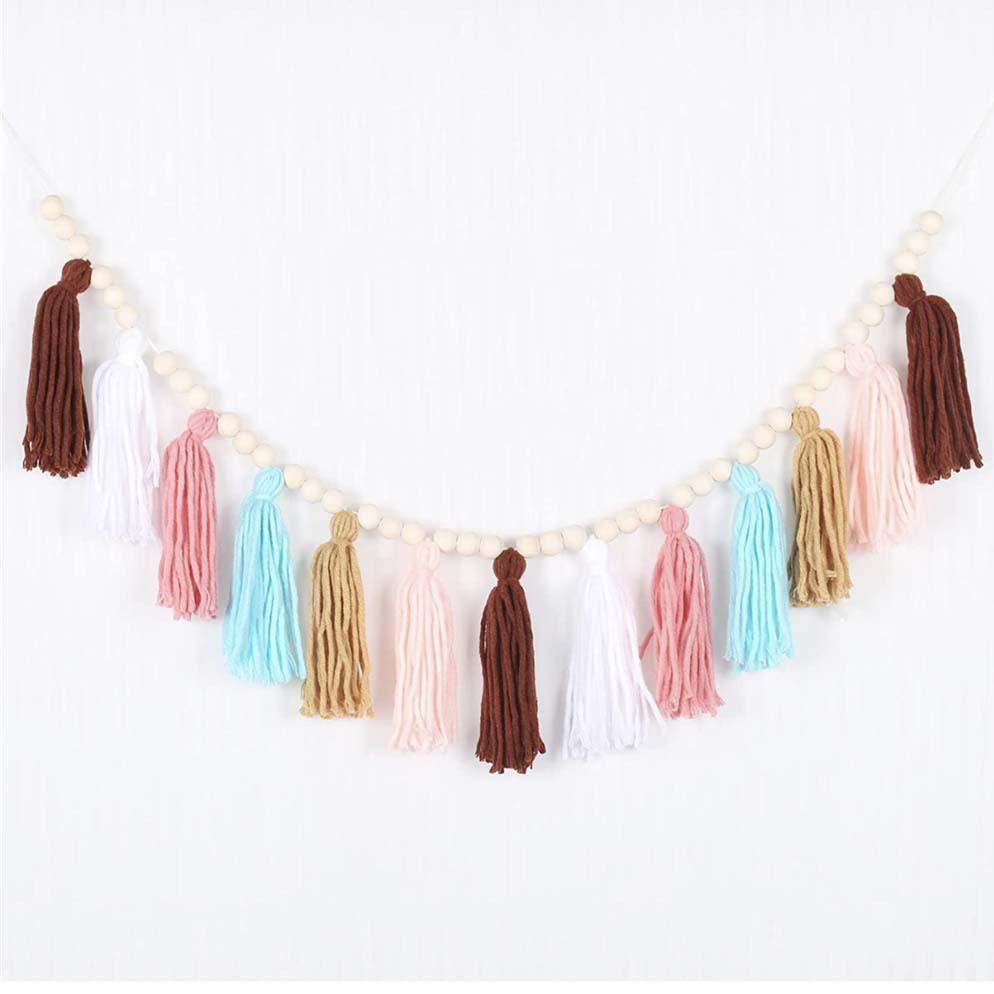 European & American Style Wool Thread Wooden Beads Tassel Wall Hanging Ornament
