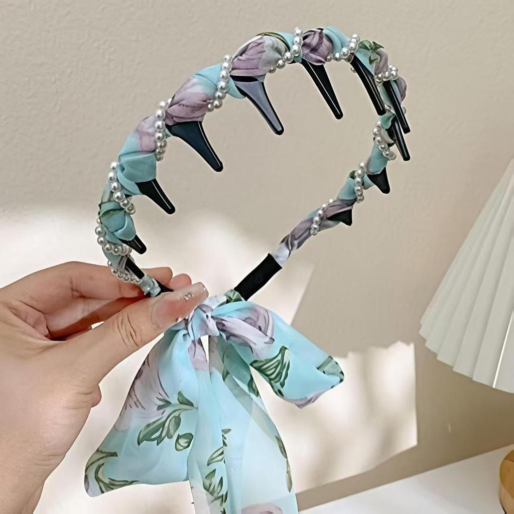 Korean Style Pearl Big Wave Headband - Versatile High Skull Top Hair Accessory