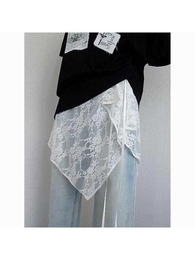 Irregular Lace Elegant Tulle Skirt with A Flared Hem Versatile Tie-up Design Fresh and Sweet Style Apron-style Skirt