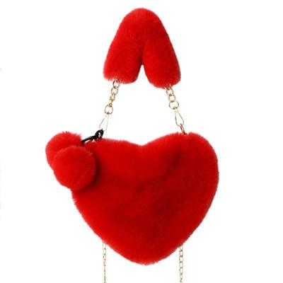 Faux Fur Winter Women Handbags Heart Shaped Shoulder Bag Female Clutch Purse Chain Messenger Bag Plush Shoulder Crossbody Bag CLE
