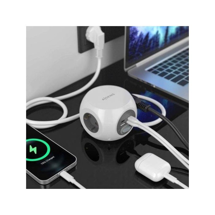 Aisens Regleta Sobremesa Multifuncion con 3 Tomas + 2xUSB-C/2xUSB-A 1.4m Blanca