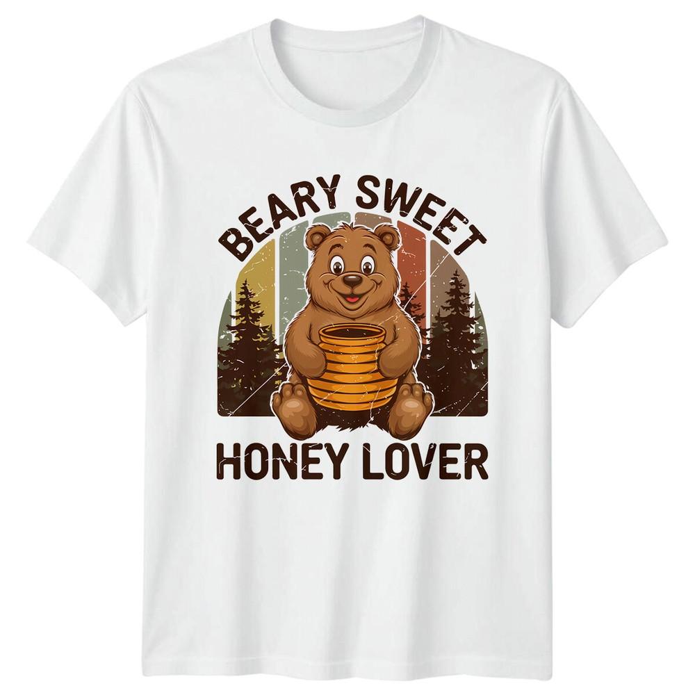 Beary Sweet Honey Lover Retro Bear Pun Graphic TShirt S