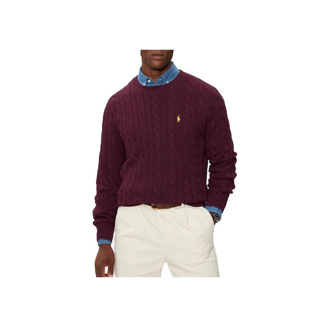 

Мужской свитер Polo Ralph Lauren однотонный с вышивкой логотипа, с круглым вырезом и длинными рукавами, цвет темно-красный 710775885-507 L