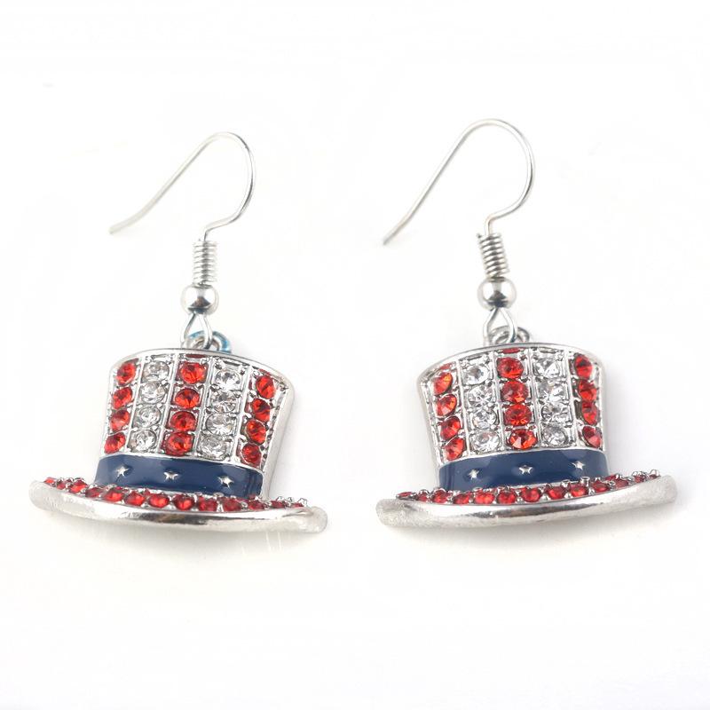 Cross-Border Independence Day Flag Hat Slippers & Heart Earrings in Red, White, Blue Stripes