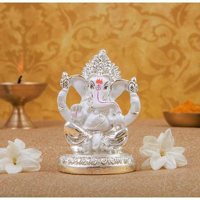 Silberne Und Weiße Ganesh-Idol Für Auto-Armaturenbrett Kleine Ganesha-Murti Ganpati-Idol Für Heimdeko Puja Lord Ganesh-Statue