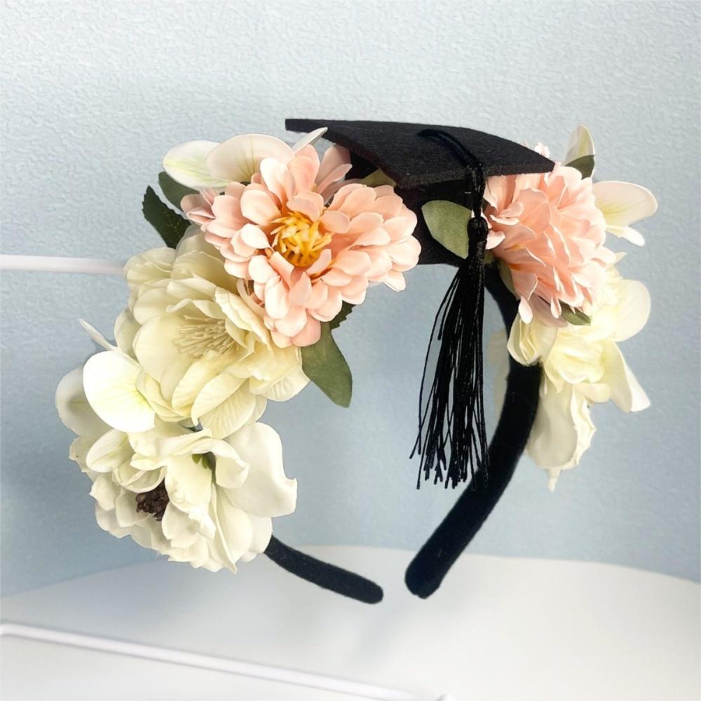 Bachelor Flowers Hair Band Doctor Academic Hat with Tassels Durable Trencher Cap  Graduation Party
