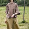 Elegantes Sommerhemd für Damen im Retro-Chinesischen Stil mit Stehkragen und Froschknöpfen, Mittellanges Baumwoll-Leinen-Oberteil.