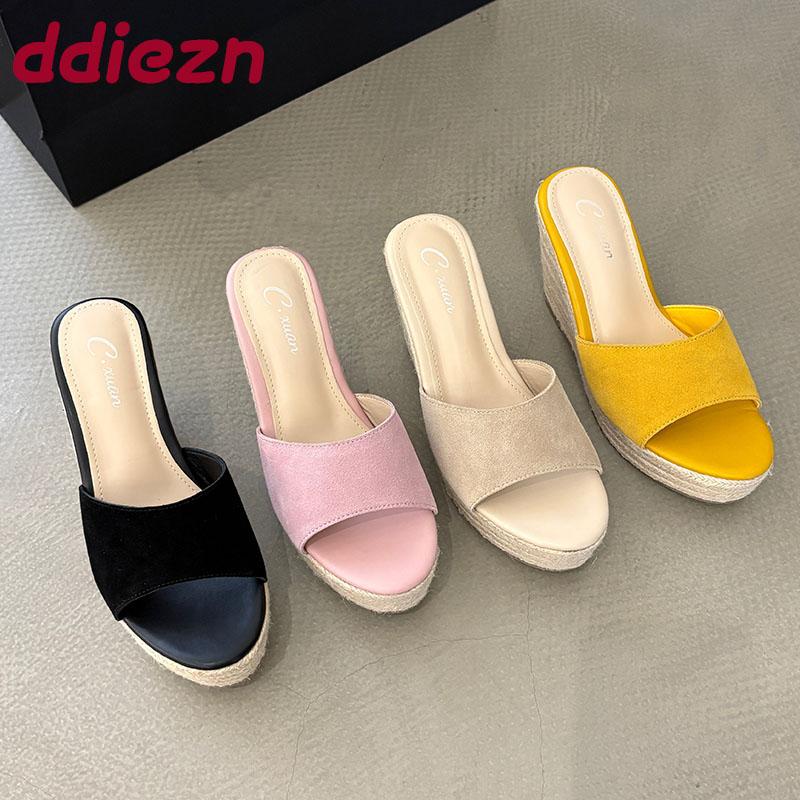 Fashion Fashion Platform Ladies Wedges Slippers Shoes Round Toe Footwear Thick Soled Women Wedges Slippers Shoes Female Slides Sandals
