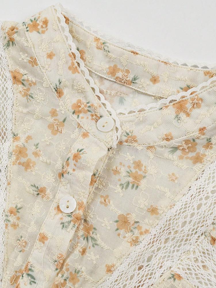 Spring 2026 Women's Casual Lace Patchwork Printed Top - European & American Style