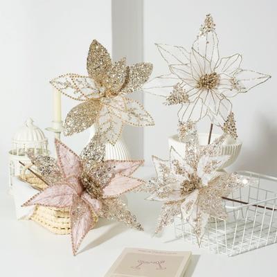 Neue Große Künstliche Weihnachtssternblume Pailletten Funkelnde Simulationsblumen Glitzer DIY Weihnachtsblume Weihnachtsdekoration