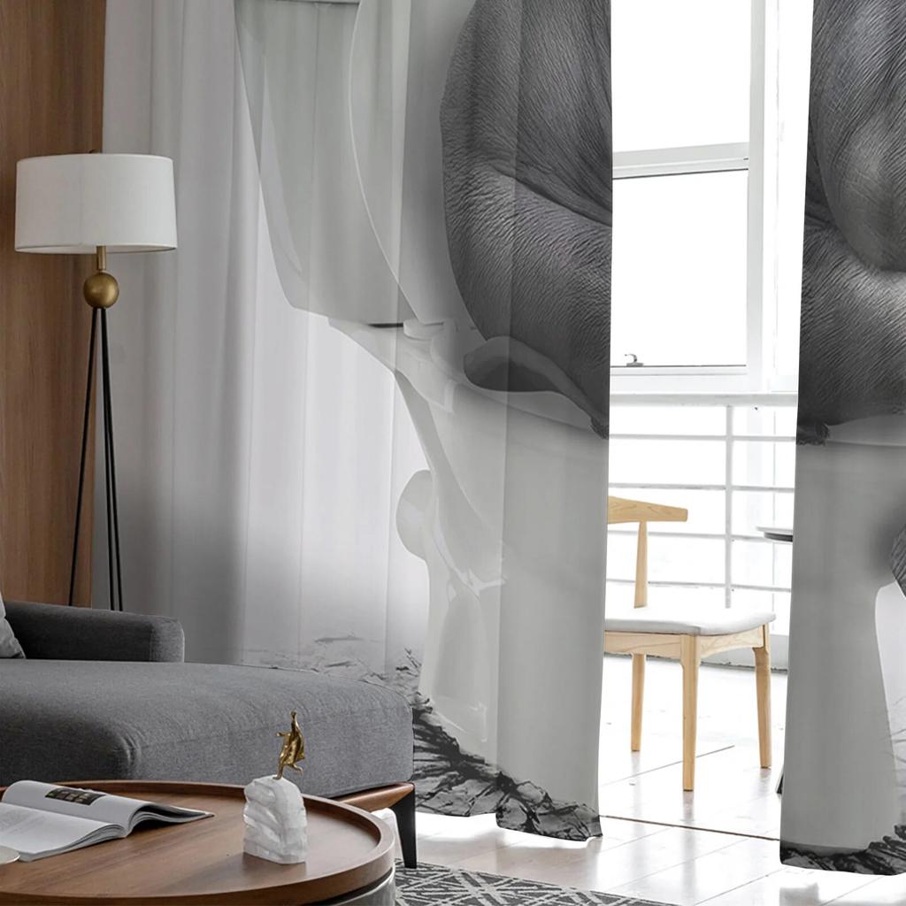 Toilet Funny Elephant Tulle Curtains Balcony Room Fashion Printed Sheer Curtain Living Room Window Modern Decor