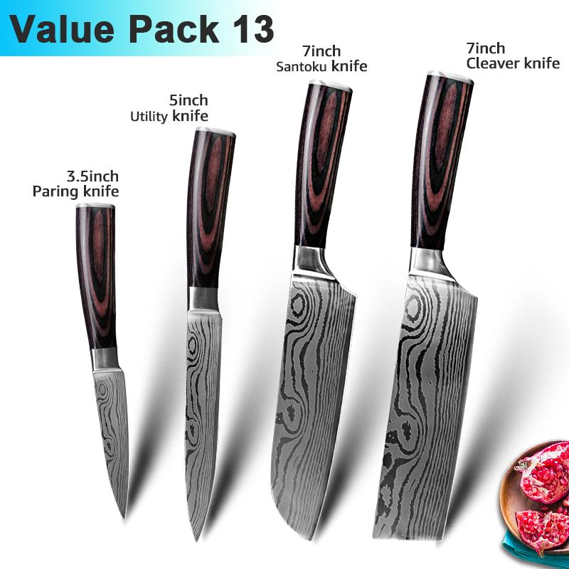 Kitchen Knives 7CR17 High Carbon Stainless Steel Damascus Drawing Gyuto Cleaver Set Slicer Santoku Knife Chef Knife