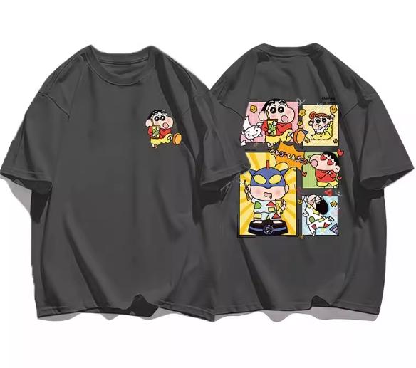 2026 Summer Comic Form Crayon Shinchan Image 100 Cotton Printed Oversize Casual Tshirt Adult Children Parentchild Top y2k