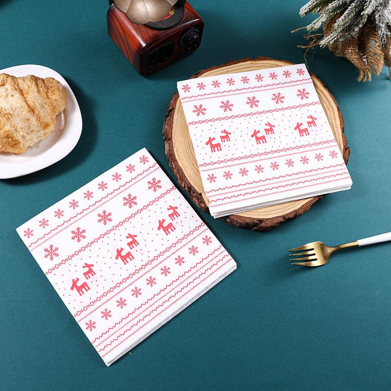 Festive Reindeer Print Napkin: Creative Christmas Paper Napkin for Western Restaurants