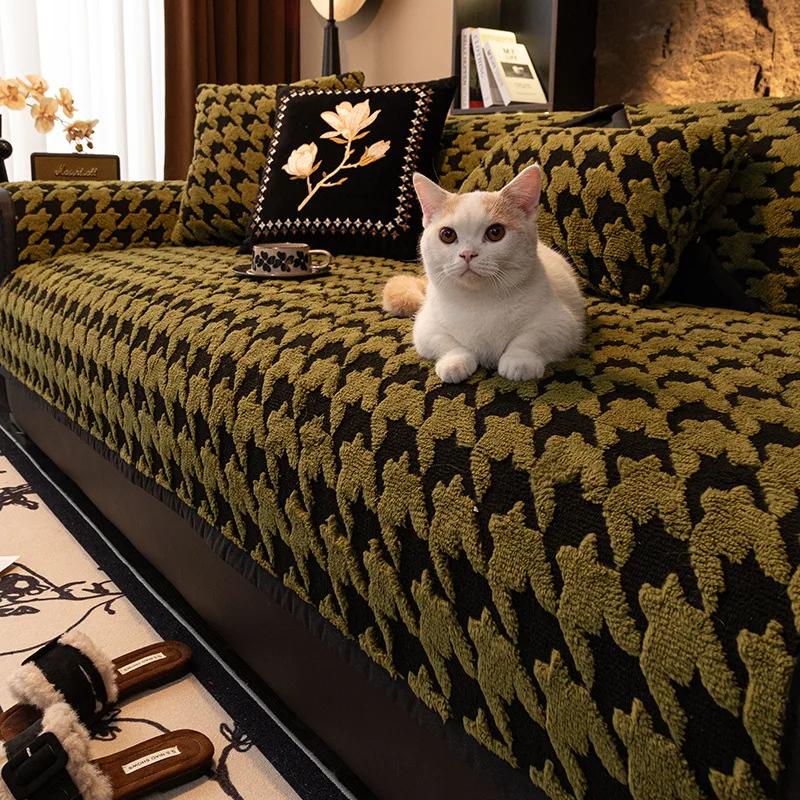 Winter Super Soft Thick Plush Sofas Covers Grid Pattern Warm Winter Luxury Full Cover Slipcover Sofa Towel Living Room Decor