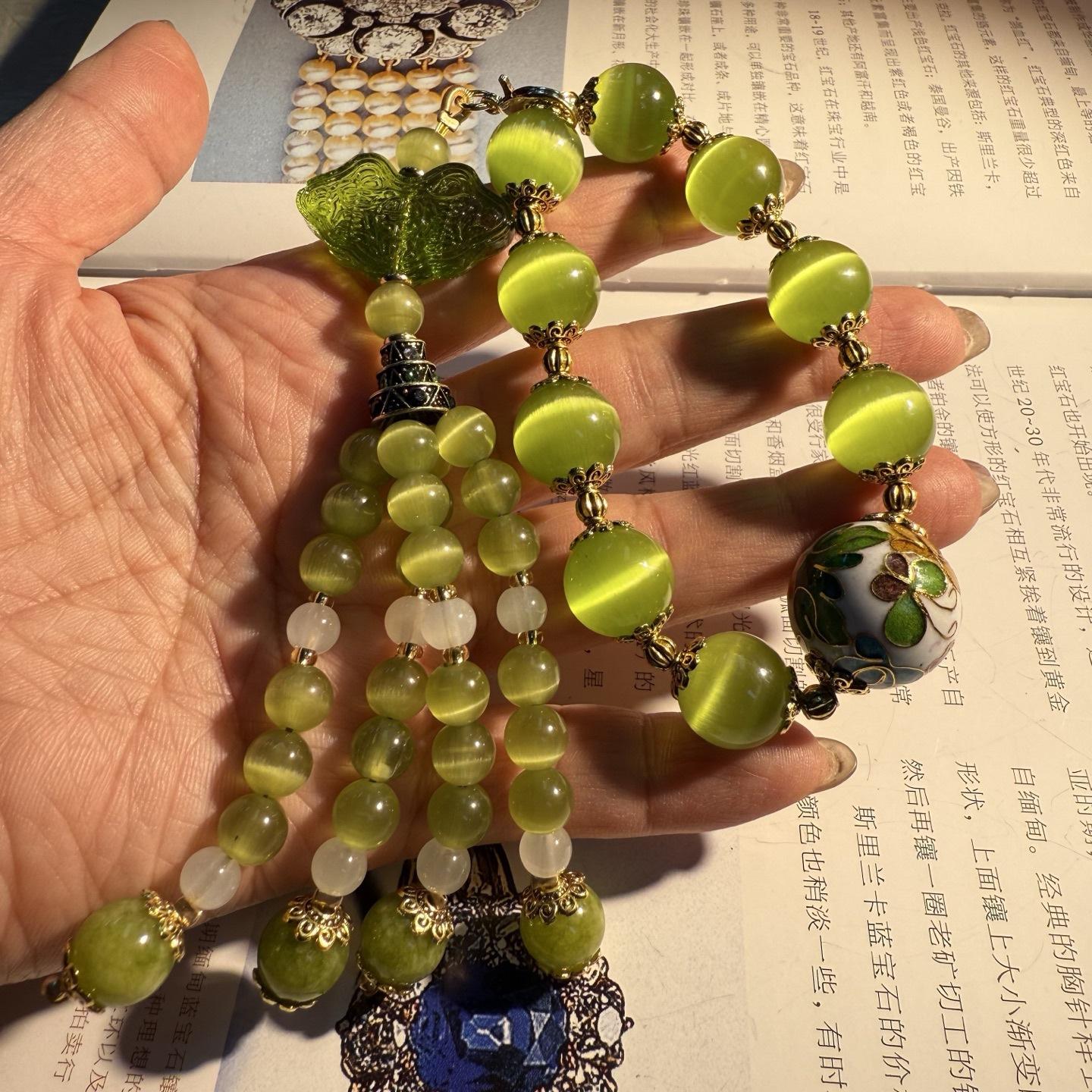 

Chinese retro court style multi-colored agate with cat eye fringe bracelet Bracelet оливковый