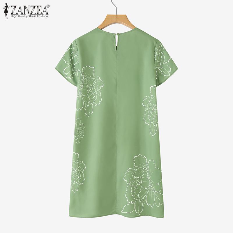 ZANZEA Women Summer Round Neck Casual Short Sleeve Print Blouse