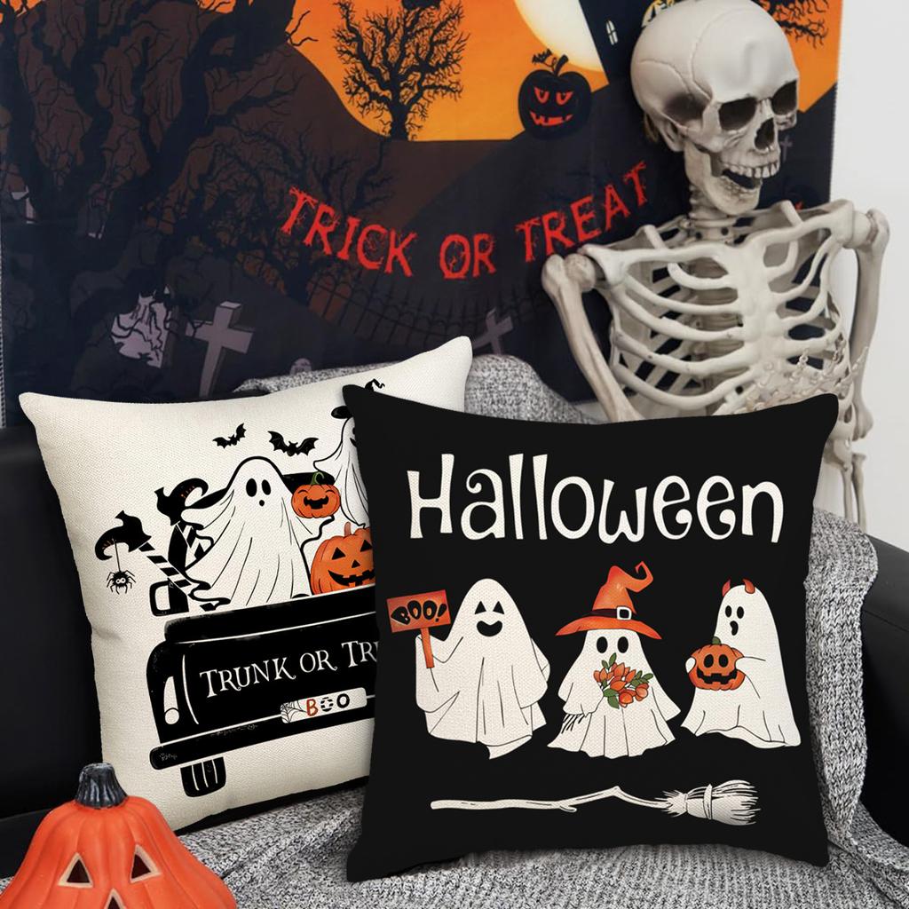 1pc Halloween Cushion Cover with Cute White Ghost Pattern Washable Cover Halloween Themed Party Living Room Bedroom Decoration