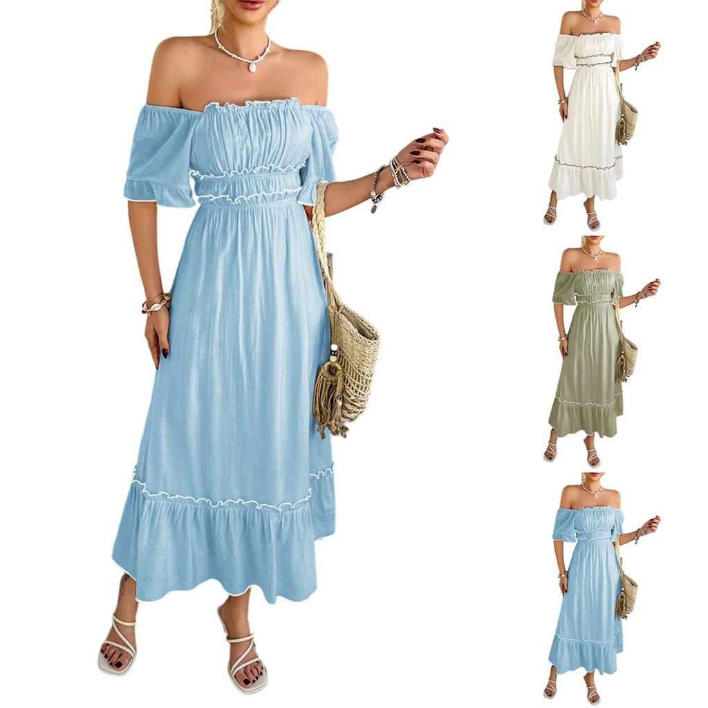 Women's Fashion Casual Bohemian Casual Vacation Contrasting Short Sleeved Dress