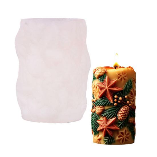Christmas Candle Mold 3D Embossed Santa Tree Snowman Cylinder Silicone Mold for Resin Candle Soap Craft Cake Chocolate Making