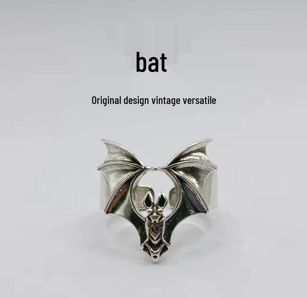 Yin Taifei Retro Punk Bat Ring: Men s Thai Silver Adjustable Halloween Accessory Adjustable Open Size