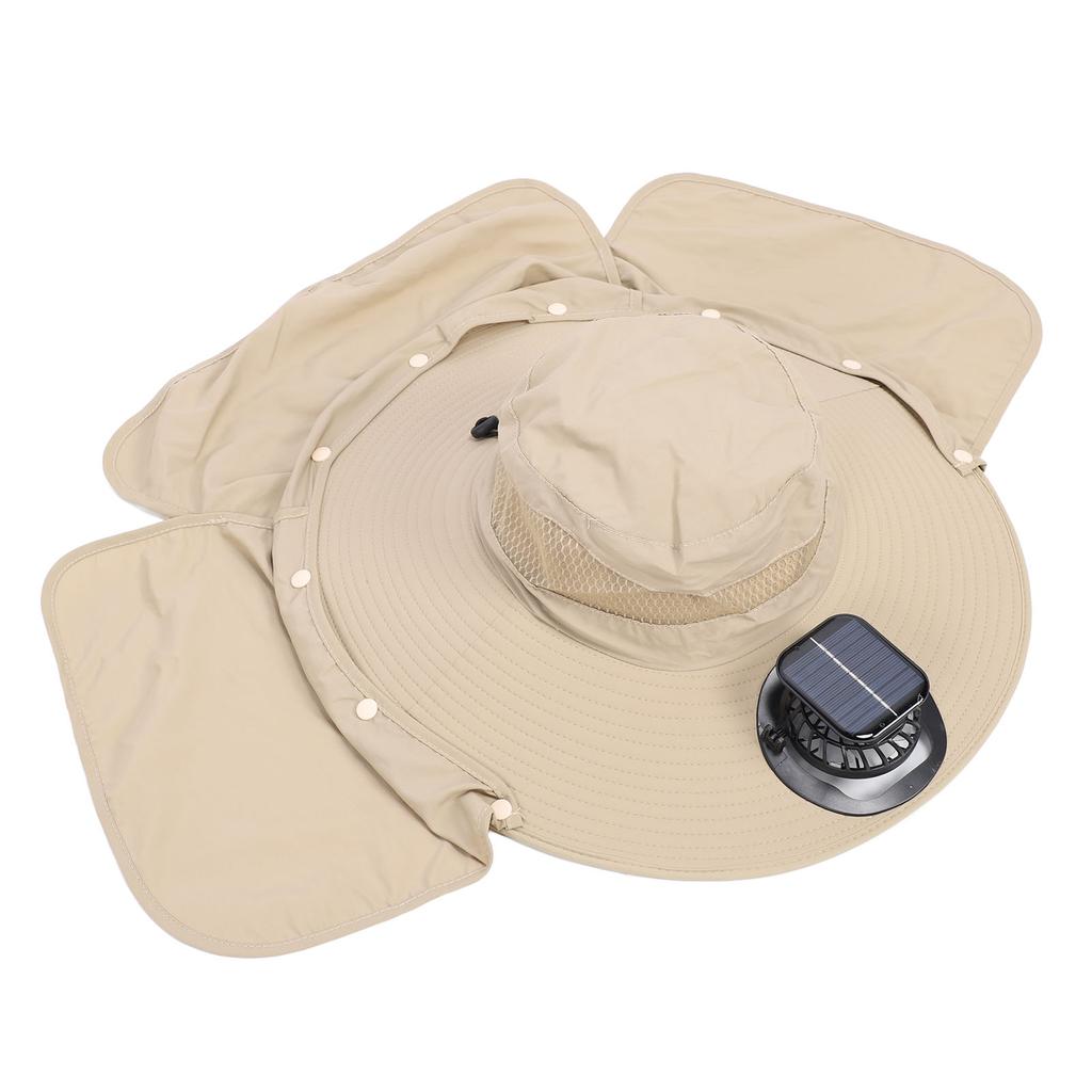 Solar Fan Sun Hat USB Rechargeable   UPF50 Waterproof Wide Brim Fishing Hat with Neck Flap for Beach Garden Outdoor Sports