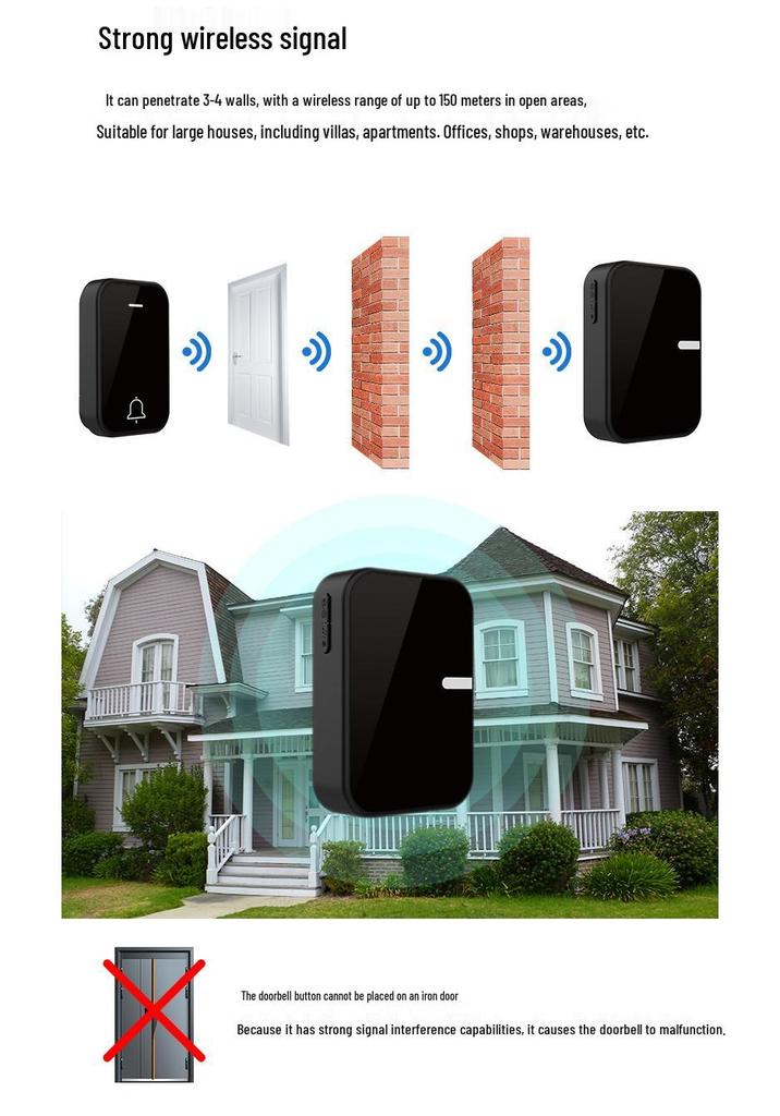 Wireless Battery-Free Waterproof Long-Distance Ding Dong Doorbell with Self-Powered 433 MHz Technology