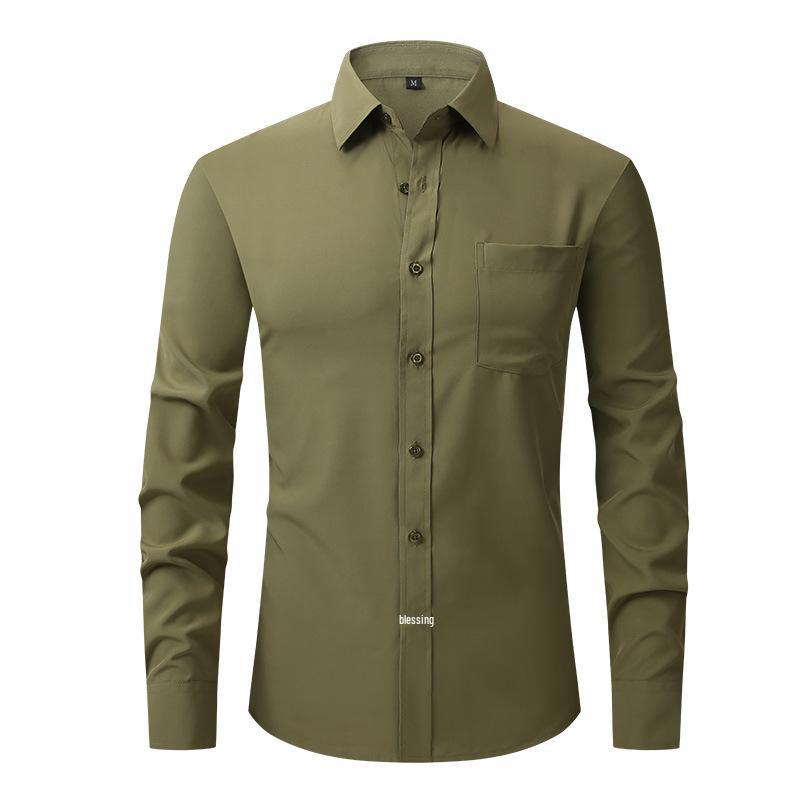 Men's Business Casual Long-Sleeved Shirt with Four-Sided Stretch and Anti-Wrinkle Fabric