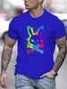 Men's summer 100% pure cotton fashionable casual loose color skull and rabbit print sports round neck short sleeved T-shirt top