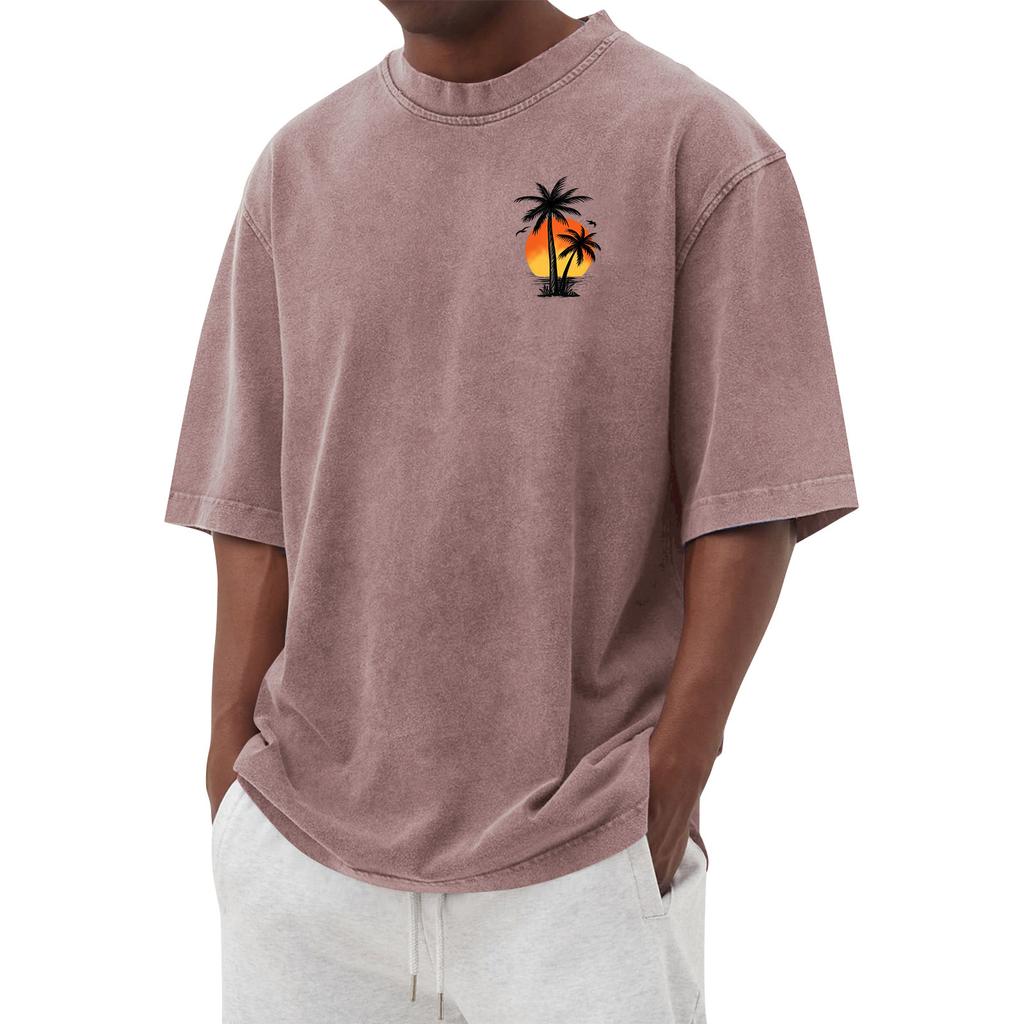 Men's Printed Round Neck T-Shirt Casual Sports Short-Sleeve Top