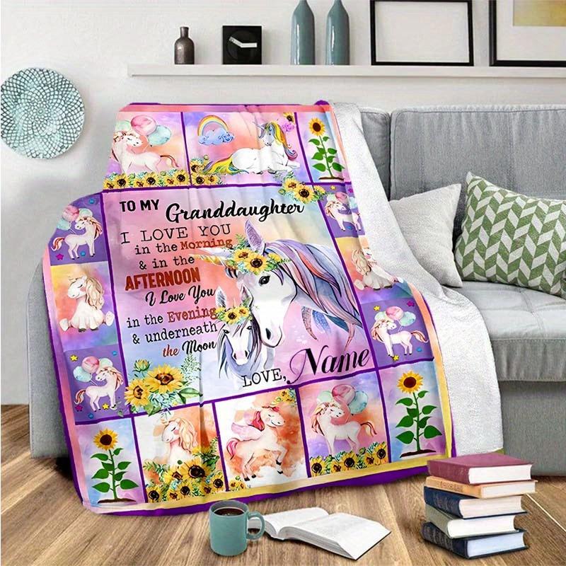 Beautiful Unicorn Customized Your Name Blanket Warm Comfortable Soft Blanket For Chair Office Sofa Bed Sofa Office Camping Suitable For Gifting