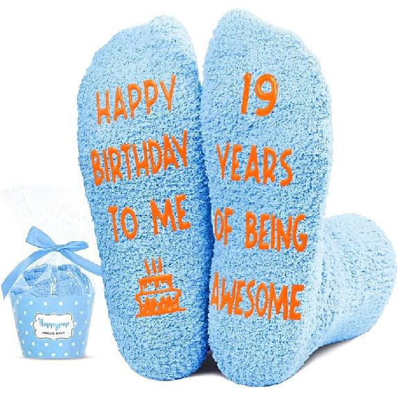 HAPPYPOP 19 Year Old Female Gifts - 19th Birthday Gifts Ideas Fuzzy Socks for Teen Girl Boys Fuzzy 19 Years of Being A
