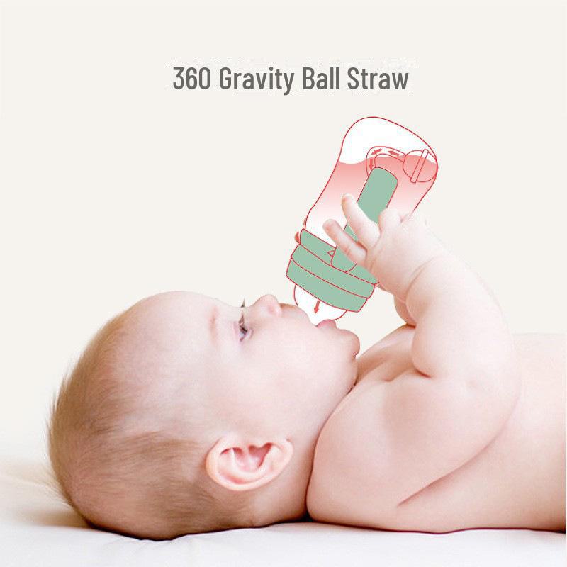 Biberon anti-colici cu gura largă Baohui Babixiang cu mâner și paie