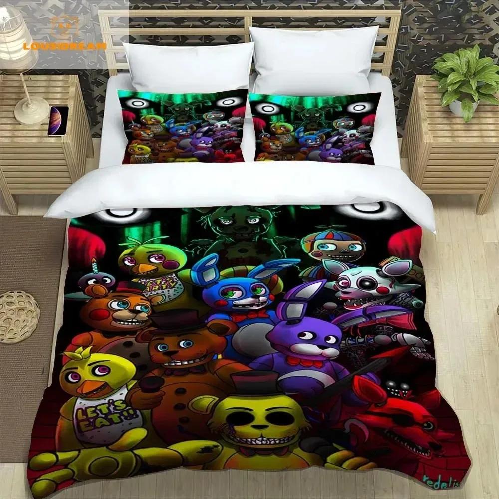 3Pcs F-Five N-Nights At Freddys F-Fnaf Bedding Set Single/Double/Full/Queen/King Size Game Gift For Adults Kids As Bedroom Decor