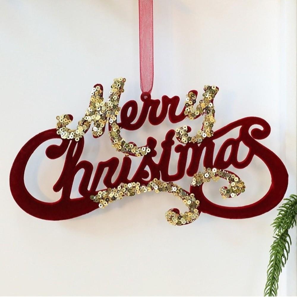 Wine Red Plush Christmas Tree Pendant Glitter Bow Christmas Decorations Holiday Season