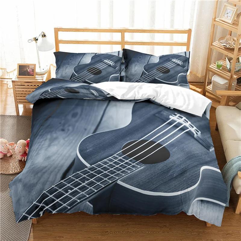 Musiknote Gitarre Bettbezug Set Schlafzimmer Bettwäsche Dekorativ Hip Hop Wind Steppdecke Kissenbezug Dreiteiliges Set