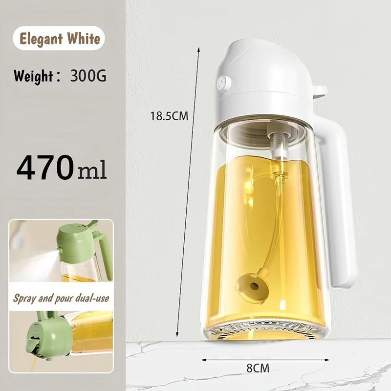 470Ml Glass Oil Spray Bottle 2 In 1 Dispenser + Sprayer Kitchen Oil Spray Bottle Large Capacity Spray Pour Integrated Oil Pot