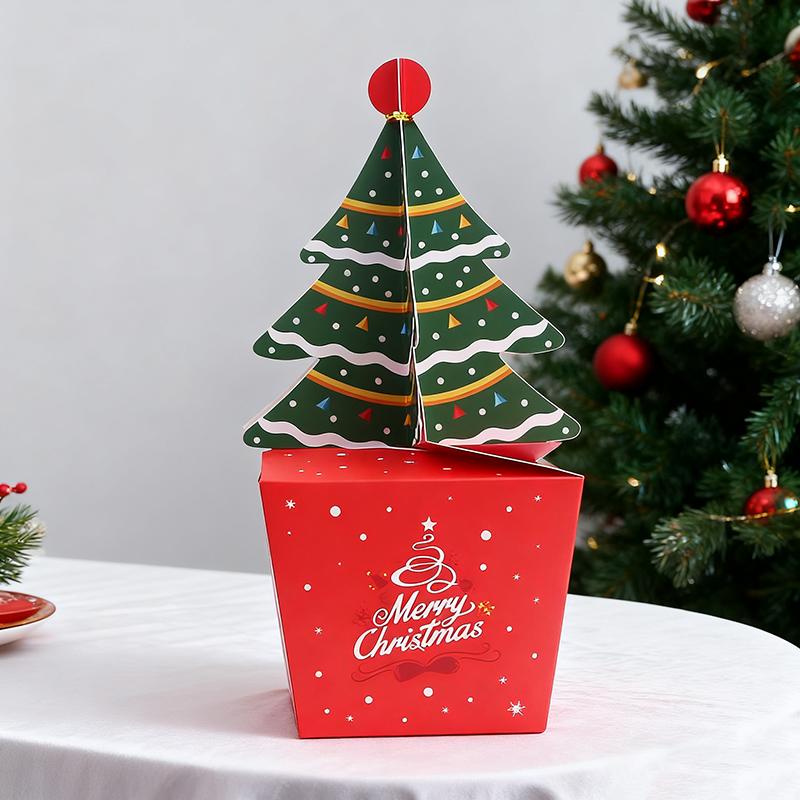 WTEMPO Xmas Christmas Tree Gift Boxes Festive Mini Presents Packaging Boxes DIY Foldable Empty Paper Boxes Perfect for Party Celebrations Decorations